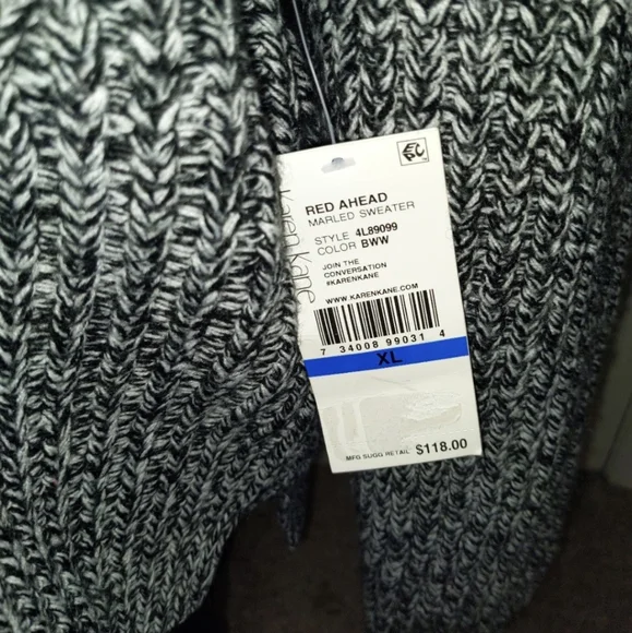 Karen Kane High Low Designed Black & White Tweed Sweater NWT MSRP $118 - Picture 2 of 7